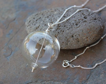 Bubble Necklace - Hollow clear blown glass bubble bead, delicate sterling silver satellite chain- free shipping US - 16, 18, 20, 24 inches