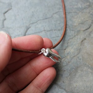 Tooth necklace large sterling silver molar charm on distressed brown leather cord mens, womens free shipping USA gift for dentist image 2