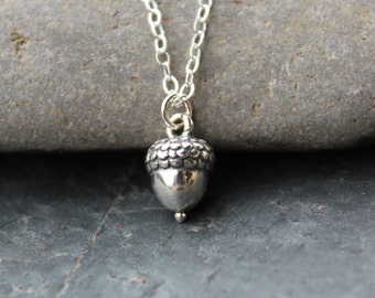 Small Acorn Sterling Silver Acorn Necklace - Achievement and Success  -woodland - free shipping USA - girls to womens plus sizes