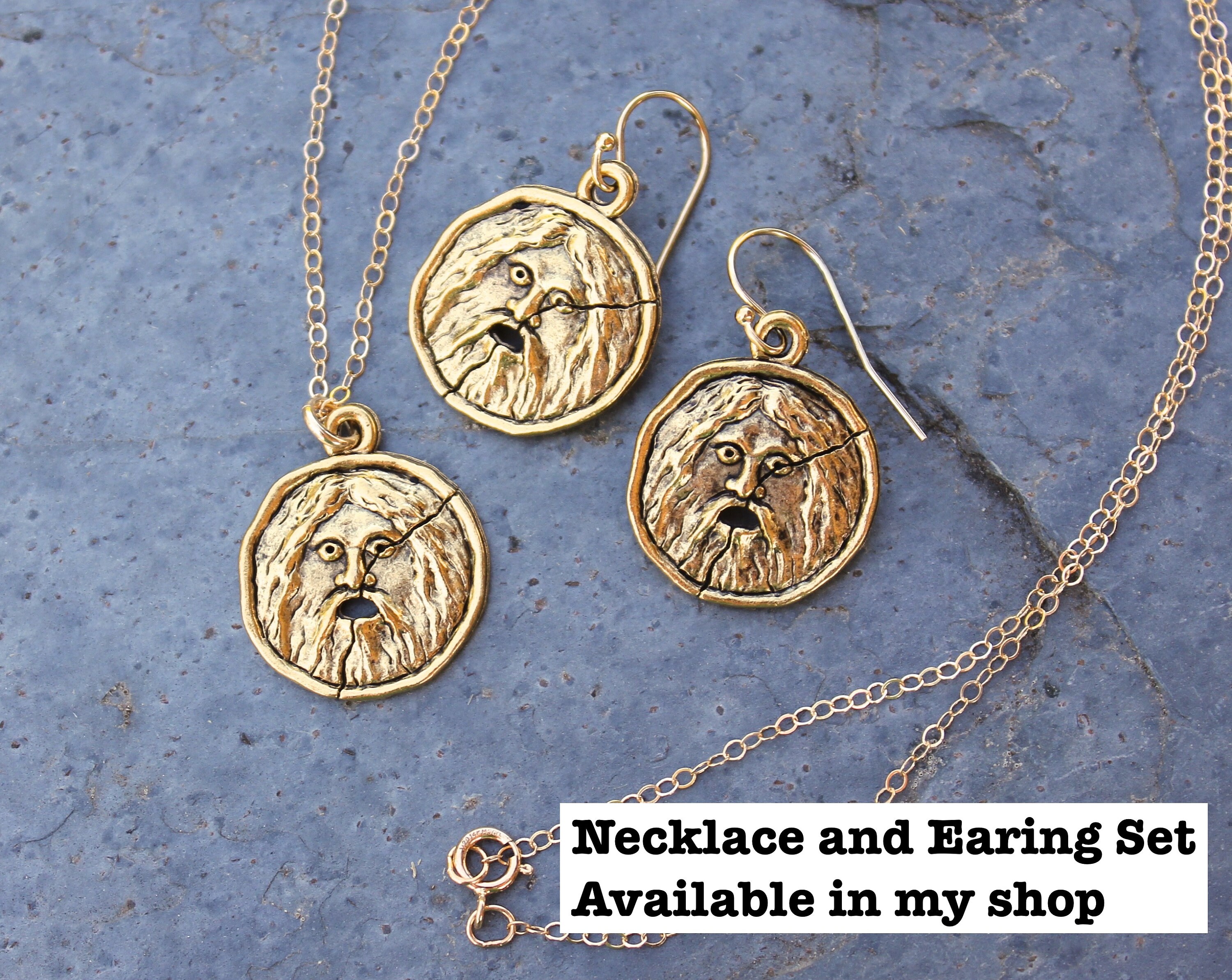 Gold Bocca Della Veritas Necklace- Ancient Roman Mouth of Truth