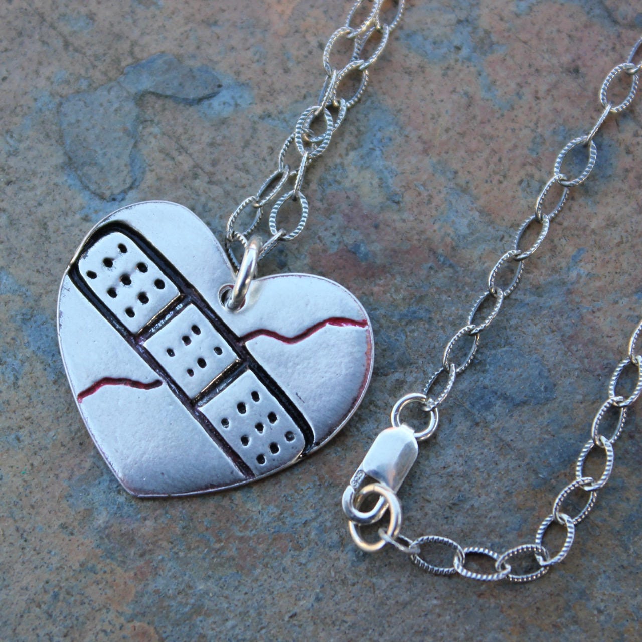 Healing Heart Necklace - Handmade Fine Silver Broken Heart With