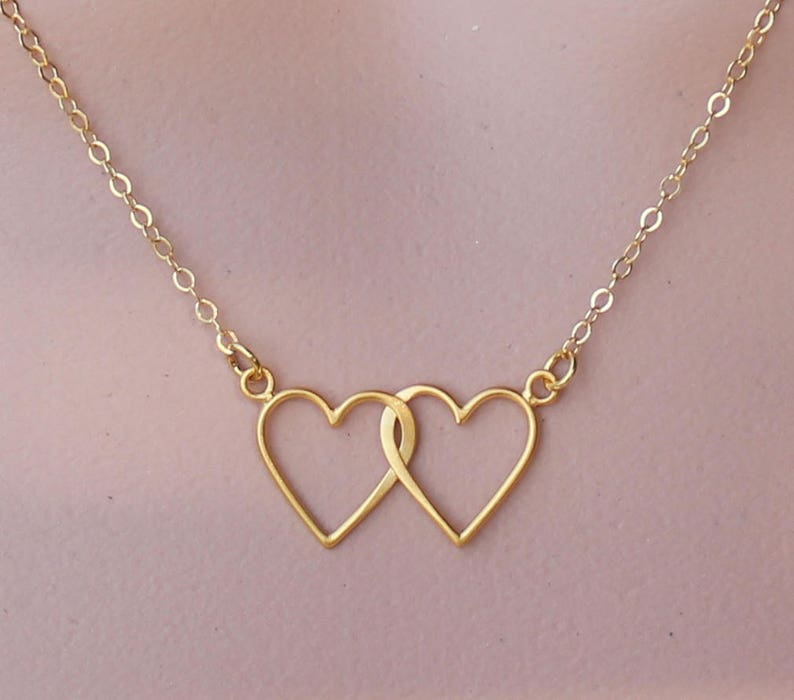 2 Hearts Intertwined Necklace 24k Gold plated hearts on 14k Etsy