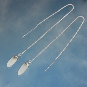 Örhängen med månstensspiktråd - vita ädelstenspendeldroppar på eleganta örhängen i sterlingsilver - kedjeörhängen -
