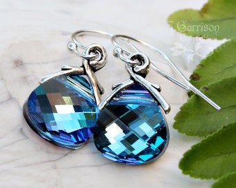 Aqua Vitrail briolette earrings, sterling silver hooks - blue, purple & pink color changing Swarovski crystals - free shipping USA