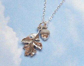 Acorn & oak leaf necklace - sterling silver charms on delicate sterling chain - for growth and achievement, graduation, or nature lovers