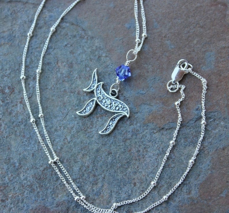 Life necklace Silver chai symbol, sapphire blue Swarovski crystal or birthstone or pearl, sterling silver chain free shipping in USA image 1