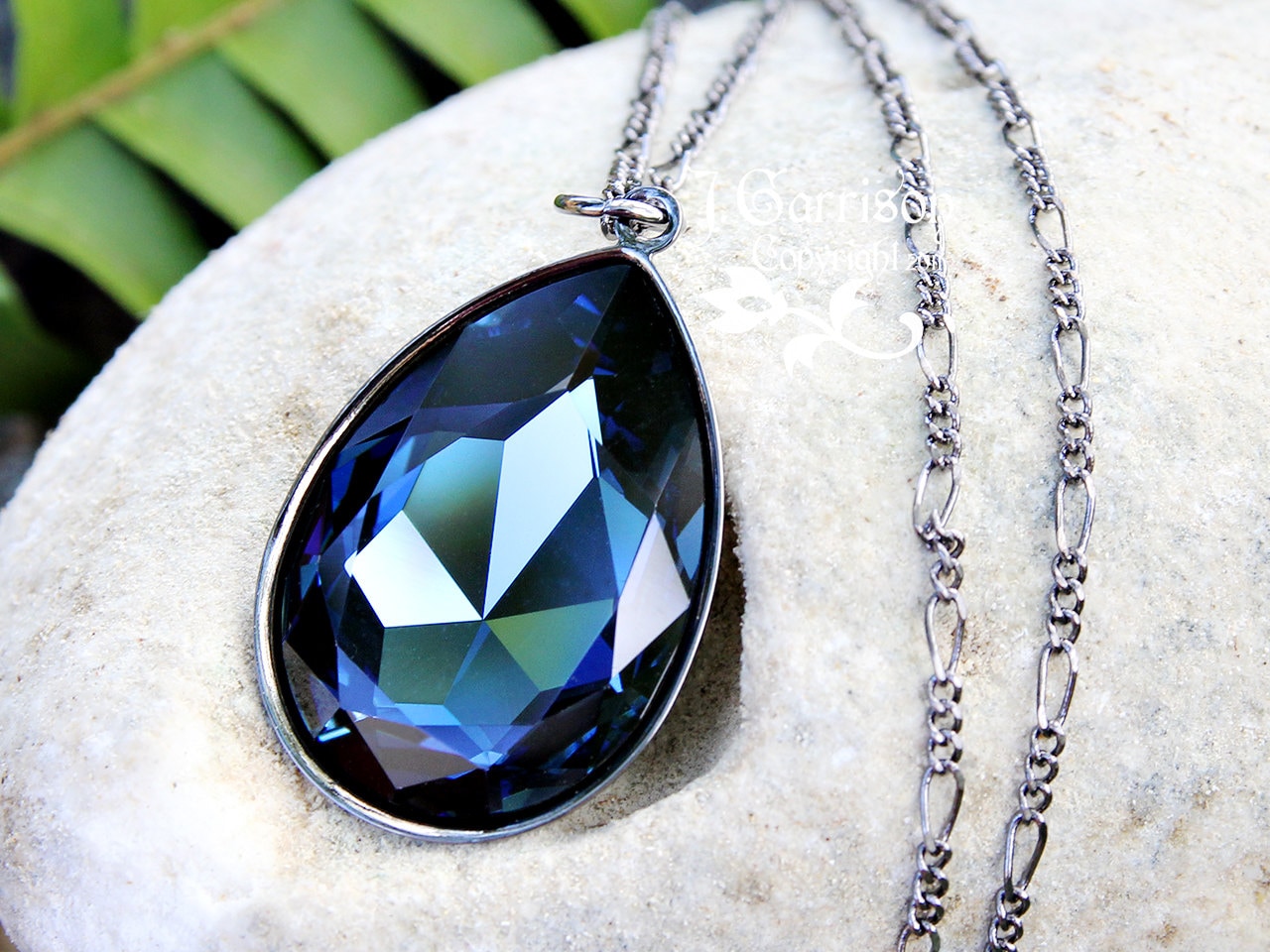 Dark Skies Necklace - Deep Blue Montana Sapphire Swarovski Crystal