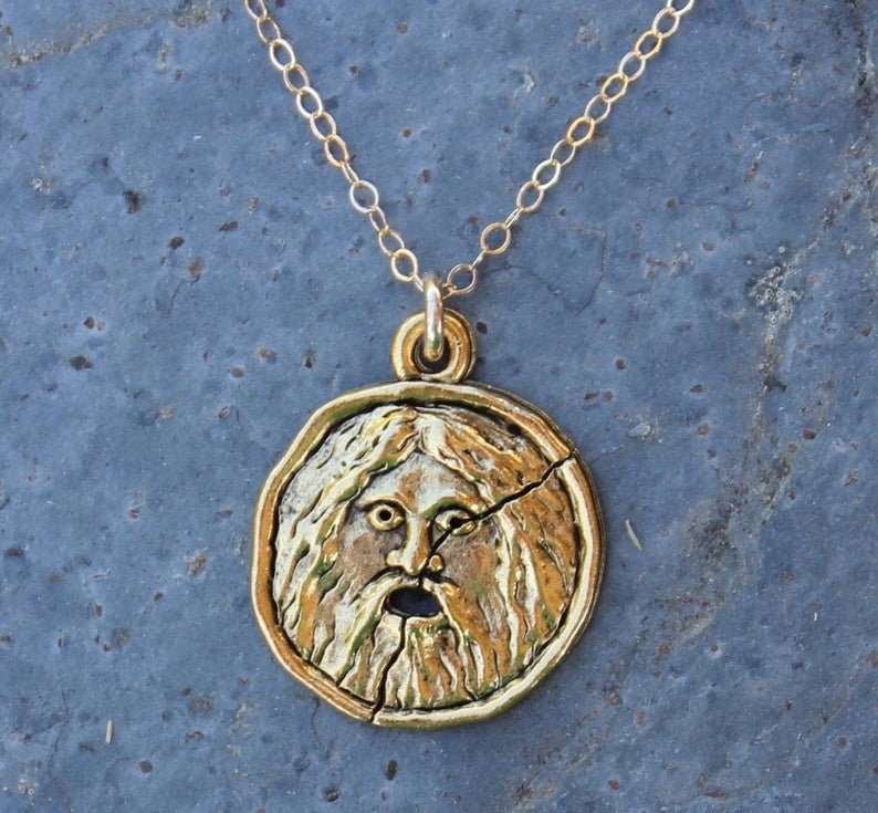 Bocca Della Verita Gold Necklace Ancient Roman Mouth of Truth symbol charm Roman Holiday Ancient Rome image 2