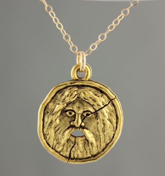 Gold Bocca Della Veritas Necklace- Ancient Roman Mouth of Truth