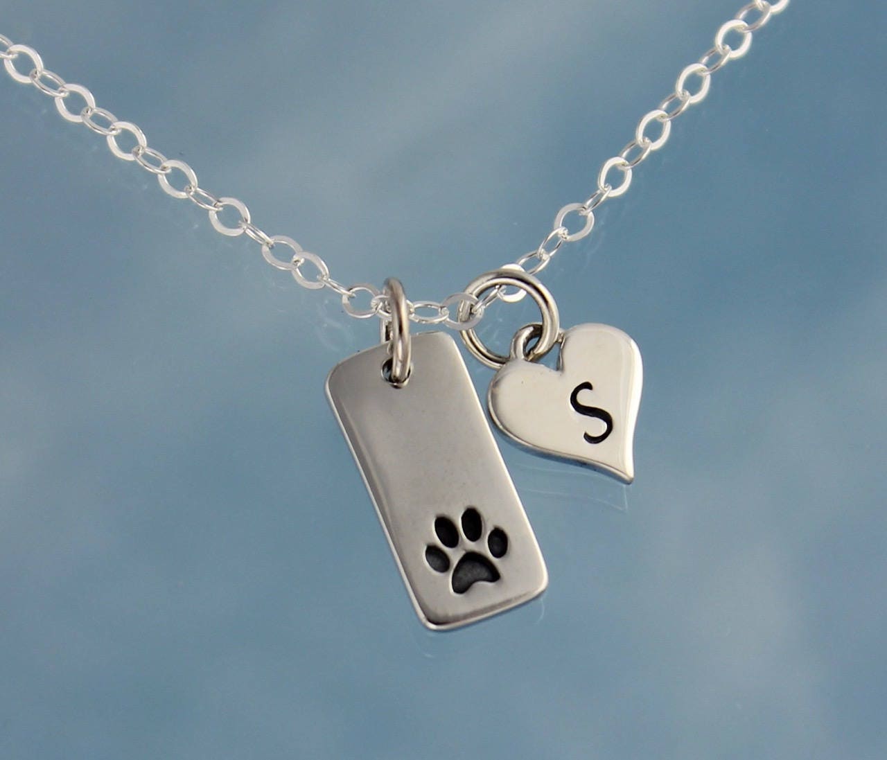 Pet Love Necklace With Initial -tiny Dog or Cat Paw Print and Heart ...