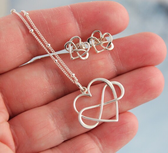 Elegant Silver Love Necklace and Earring Set Spiral 925 Sterling Silver Necklace Earrings Pendant Set  main image 2