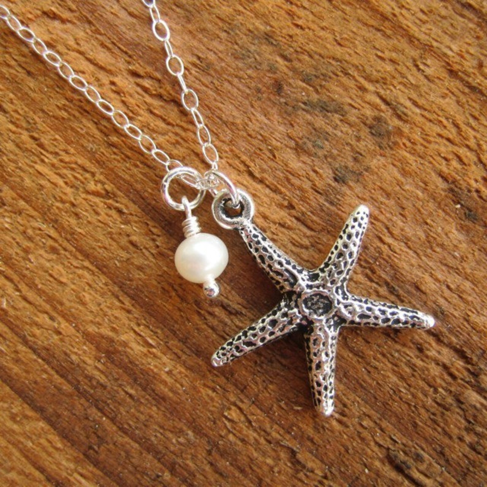 Starfish and Pearl Necklace silver plated pewter sea star Etsy