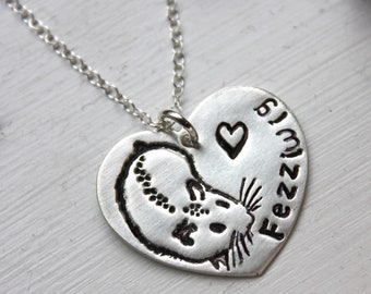 Custom Hamster Love Necklace - fine silver handmade heart pet charm - hand stamped name - sterling silver chain - free shipping USA