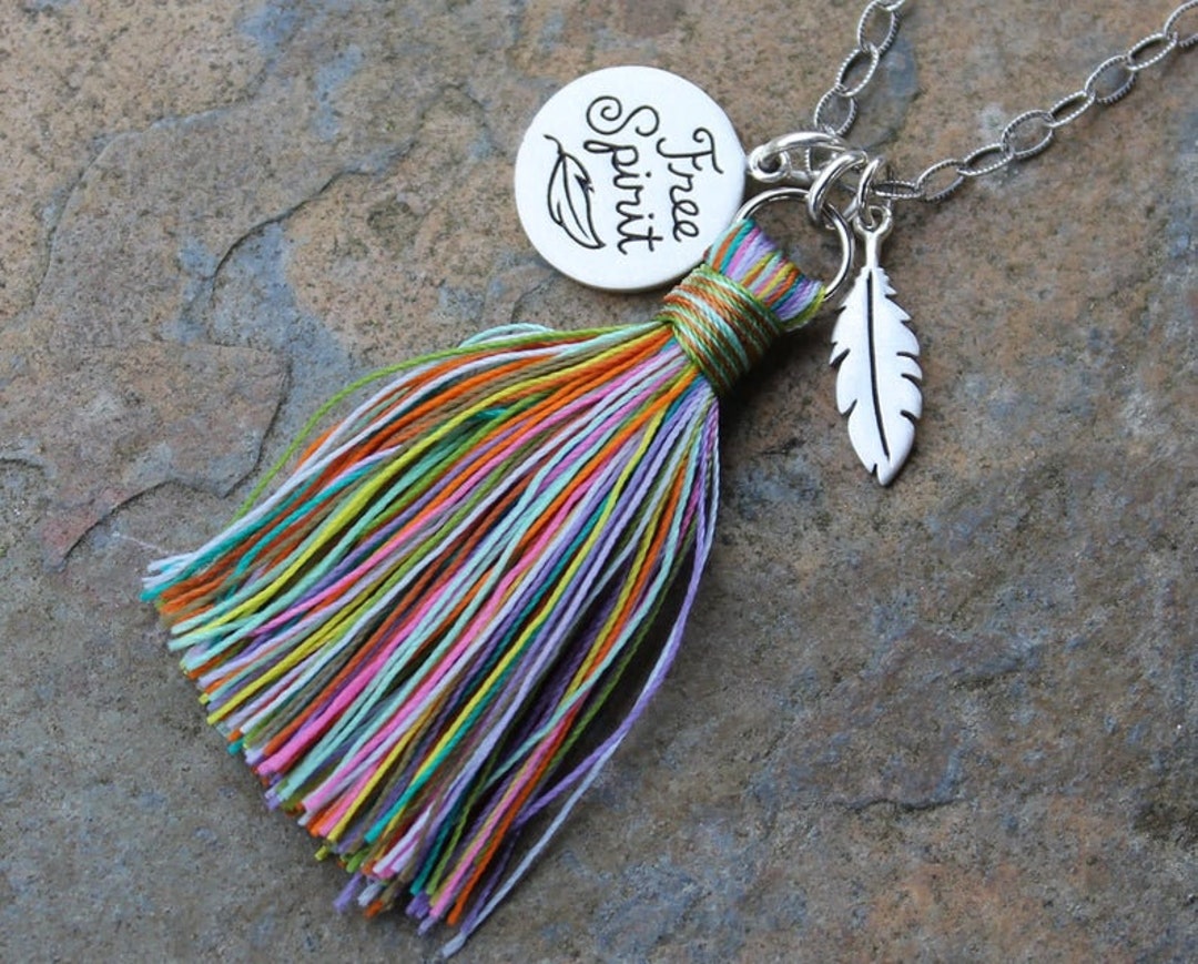 Free Spirit Necklace sterling Silver Phrase Feather Charms 