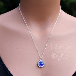 Sapphire & Silver Necklace and Earring Set Deep blue crystal rivoli on sterling silver chain and ear hooks free shipping USA image 4