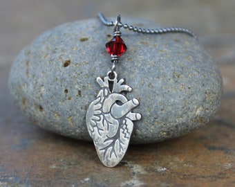 Ancient Heart Necklace - antiqued sterling silver pendant on an oxidized sterling silver ball chain - gothic romance