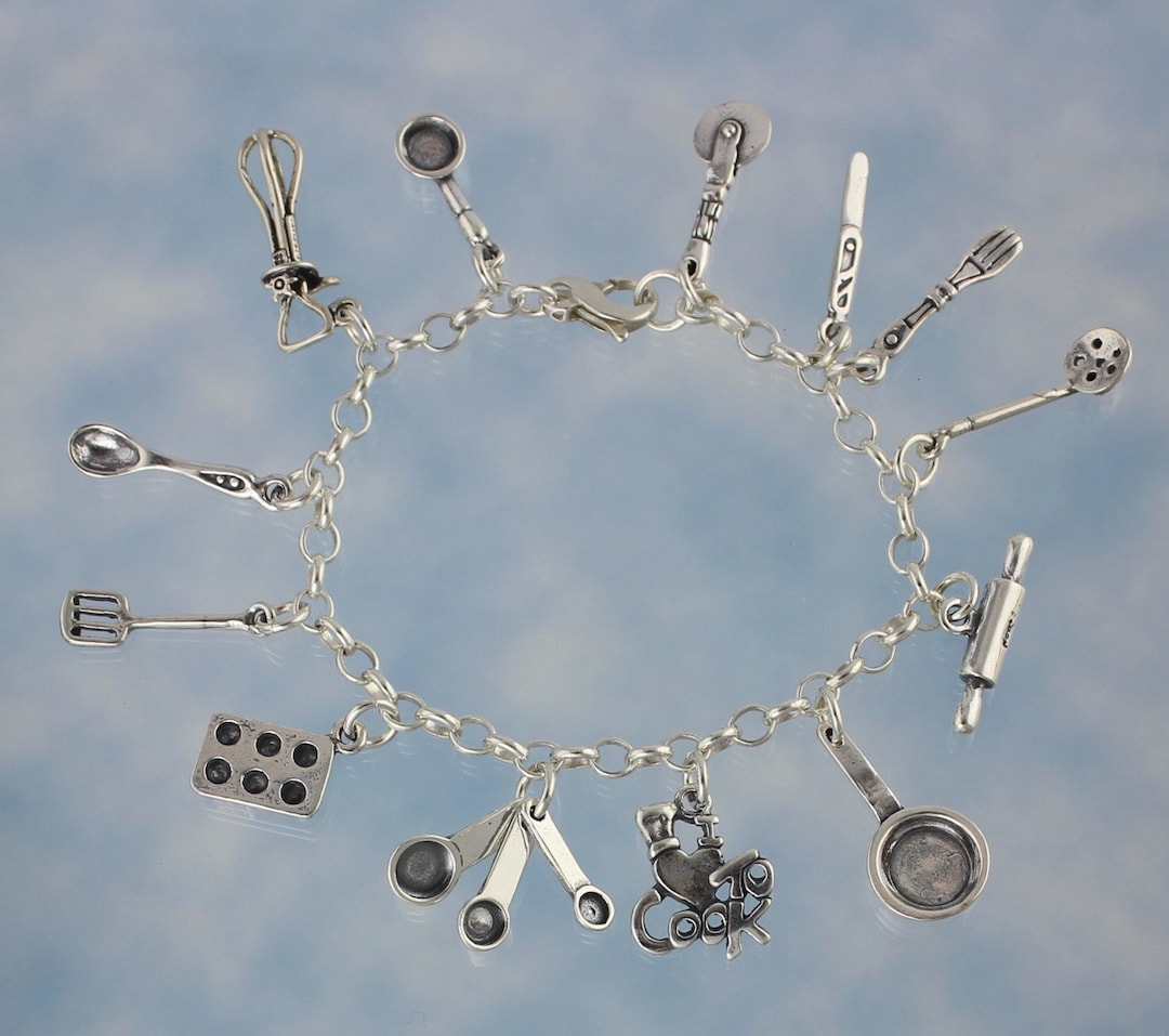 Happy Chef Solid Sterling Silver Charm Bracelet- Cooking Charms- Muffin ...