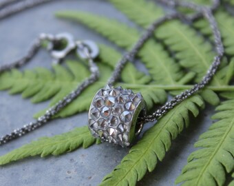 Spike Necklace- Swarovski Crystal Pavé Bead, Oxidized Sterling Silver Rope Chain- Grunge Fashion Punk Rocker Chick -free shipping in Canada