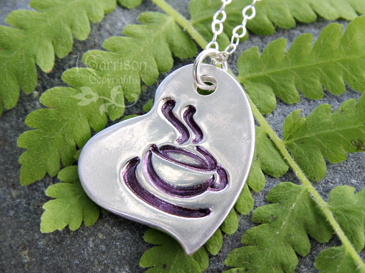sterling chain handmade fine silver charm I Heart Coffee I Love Tea Necklace 
