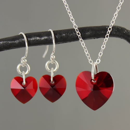 Red Heart Sterling Silver Earrings Handmade Jewelry Etsy