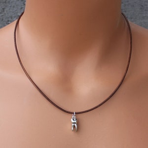 Tooth necklace large sterling silver molar charm on distressed brown leather cord mens, womens free shipping USA gift for dentist image 3