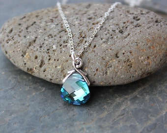 Aqua Vitrail briolette necklace, sterling silver chain - blue, pink & purple color changing crystal - free shipping in USA