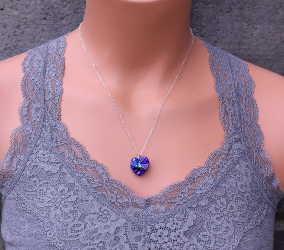 Heliotrope Heart Silver Necklace -purple, Pink & Blue Swarovski