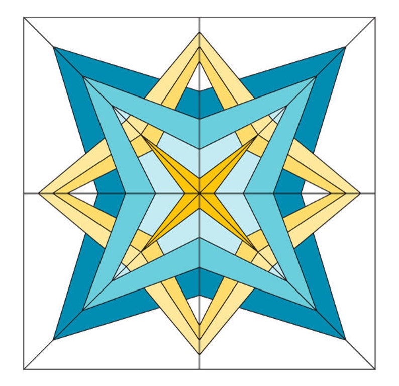Star Gazing 227, 5 patterns, 18 inch block, Paper Piecing Quilt Pattern PDF, Modern Kaliedoscope Star Quilt Block Pattern image 2