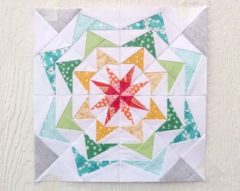 80's Geese - 18 inch #250, Paper Piecing Quilt Pattern PDF, Easy Star Quilt Pattern, Scrap Friendly Kaleidoscope, Pillow Bag Quilt