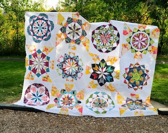 Celestial Star - 24-Zoll-Quiltblock, Kaleidoskop-Quiltmuster PDF, Modern Star Quilt Pattern, Fat Quarter freundlich