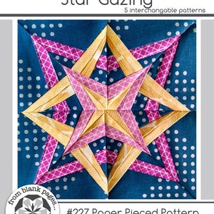 Star Gazing 227, 5 patterns, 18 inch block, Paper Piecing Quilt Pattern PDF, Modern Kaliedoscope Star Quilt Block Pattern image 1