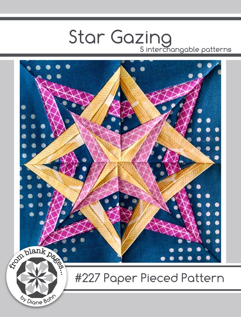 Star Gazing 227, 5 patterns, 18 inch block, Paper Piecing Quilt Pattern PDF, Modern Kaliedoscope Star Quilt Block Pattern image 1