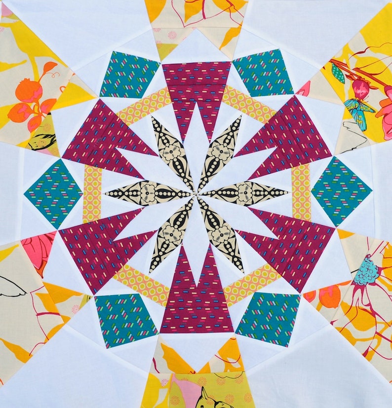 Celestial Star 222, 24 inch quilt block, Kaleidoscope Paper Piecing Quilt Pattern PDF, Modern Star Quilt Pattern, Fat quarter friendly image 10