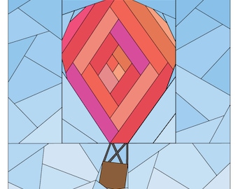 Rise Above Add-on: Log Cabin #258, 12 inch Hot Air Balloon Pattern Quilt Pattern, Easy Scrap Friendly Paper Piecing Quilt Pattern PDF