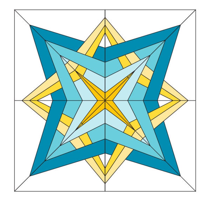 Star Gazing 227, 5 patterns, 18 inch block, Paper Piecing Quilt Pattern PDF, Modern Kaliedoscope Star Quilt Block Pattern image 4