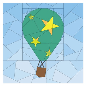 Rise Above Add-on: Stars #262, 12 inch Hot Air Balloon Pattern, Paper Piecing Quilt Pattern PDF, Modern Star Quilt Pattern