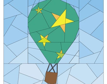 Rise Above Add-on: Stars #262, 12 inch Hot Air Balloon Pattern, Paper Piecing Quilt Pattern PDF, Modern Star Quilt Pattern