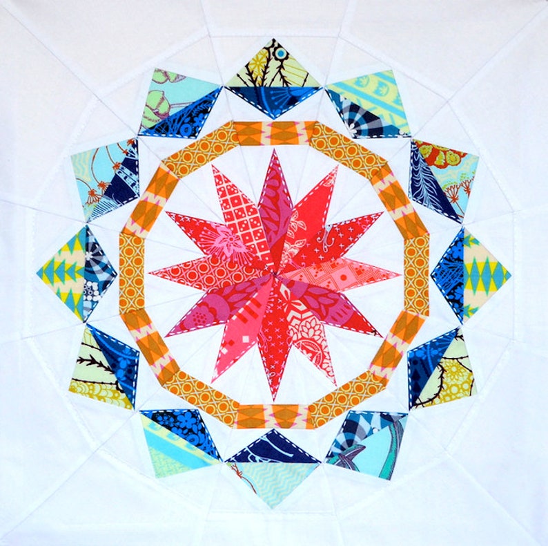 Celestial Star 222, 24 inch quilt block, Kaleidoscope Paper Piecing Quilt Pattern PDF, Modern Star Quilt Pattern, Fat quarter friendly image 7