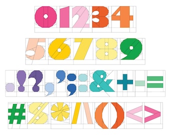 My ABC's: Numbers & Punctuation #217, 3 inch Numbers Alphabet Quilt Pattern, Paper Piecing Quilt Pattern PDF, Scrap Friendly Quilt Pattern