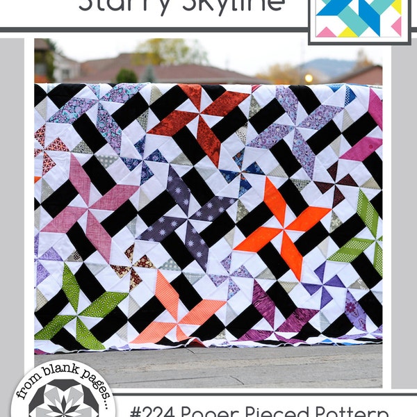 Starry Skyline #224, 3 sizes: 6 inch 9 inch 12 inch, Easy Star Quilt Pattern Quilt Block, Paper Piecing Quilt Pattern PDF, scrap friendly