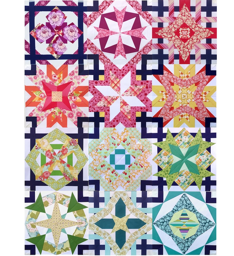 9 inch 12 inch 18 inch Paper Piecing Quilt Pattern PDF 3 block sizes Libra #245 Zodiac Quilt Modern Block of the Month Sampler