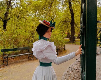 1890s Style Victorian Dress, Spring Summer Dress, Edwardian Bodice and Skirt