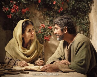 Priscila y Aquila — Lámina metálica / Arte mural devocional inspirado en la fe / "Colaboradores en Cristo" / Romanos 16:3-4