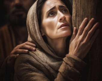 María en la Cruz — Hijas de Honor - Arte Imprimible - Descarga Digital para Uso Personal - "He aquí a tu Hijo" - Juan 19:26