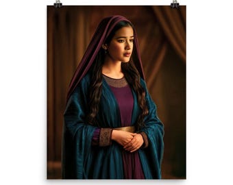 Ester — Lámina artística de mujeres de las Escrituras - Arte mural devocional inspirado en la fe - "Para un tiempo como este" / Ester 4:14