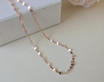 14K Rose Gold Vermeil Lip Chain Necklace, 2mm Dainty Minimalist Chain, S925 Sterling Silver Base, Layering or Pendant Necklace, Gift for Her