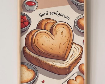 I Love You Bread Art Print | Turkish Kitchen Decor (PNG, PDF)