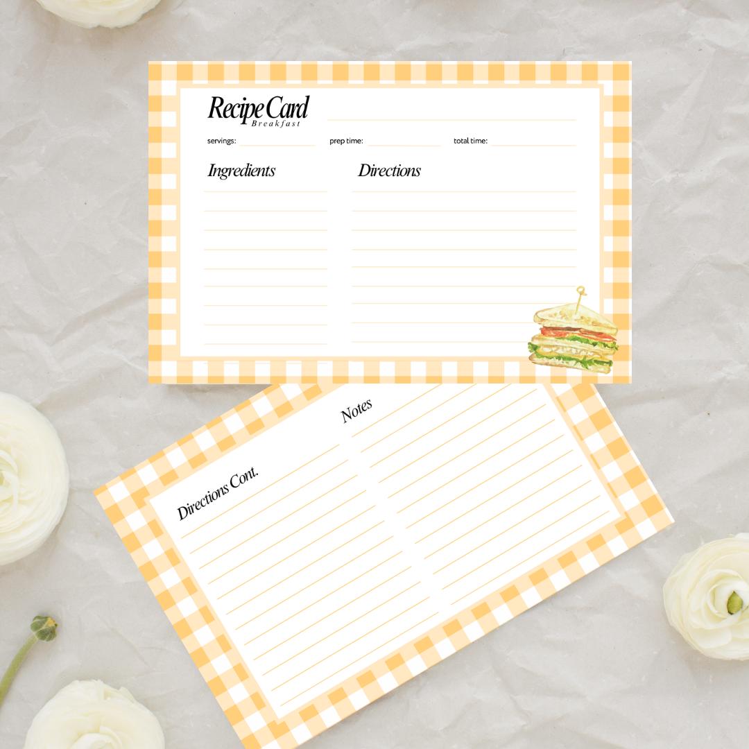 Printable Recipe Card Template, Breakfast Lunch Dinner & Drink Cards ...