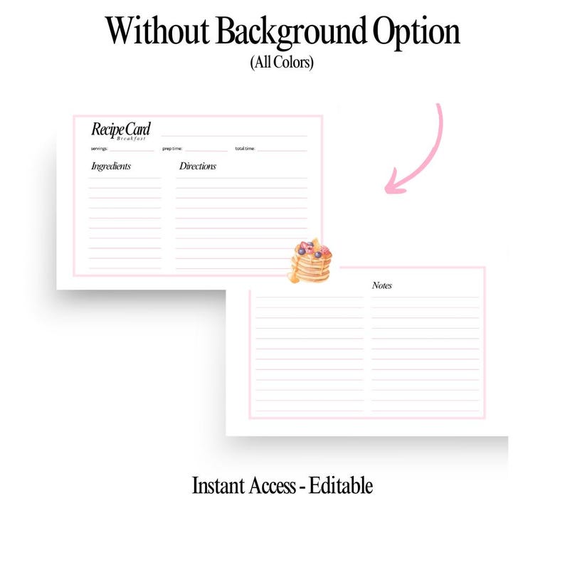 Printable Recipe Card Template, Breakfast Lunch Dinner & Drink Cards ...