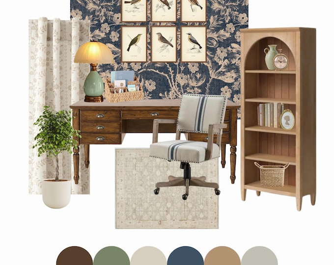 Modern Farmhouse Home Office Design, Mood Board Template, Mood Board ...